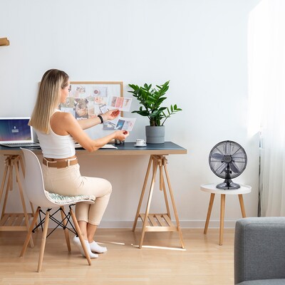 Good Housekeeping 12" Retro Table Fan 10-inch 3-Speed Oscillating Desk Fan, Midnight Chrome (92612)