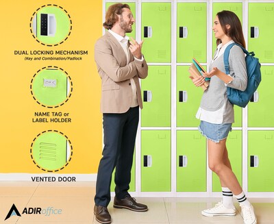 AdirOffice 72"H 3-Tier Green Storage Locker (ADI629-203-GRN-DL)