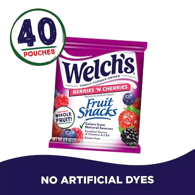 Welchs Gluten Free Berries n Cherries Fruit Snacks, 0.8 oz., 40 Packs/Box (PIM84062)