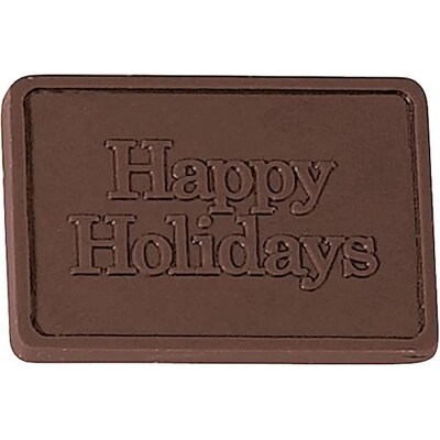 Chocolate Inn® Chocolate Business Card & Holder; Dark Chocolate, Happy Holidays Greeting, Silver Box