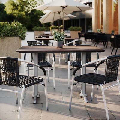 Flash Furniture Acadia Wooden Dining Table with T-Bases, 30D x 48W, Dark Brown/Silver Base (ST3048WBRT0522S)