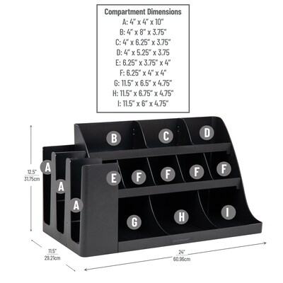 Mind Reader 14 Compartment Plastic Cup and Condiments Countertop Organizer, Black (COMORG2-BLK)