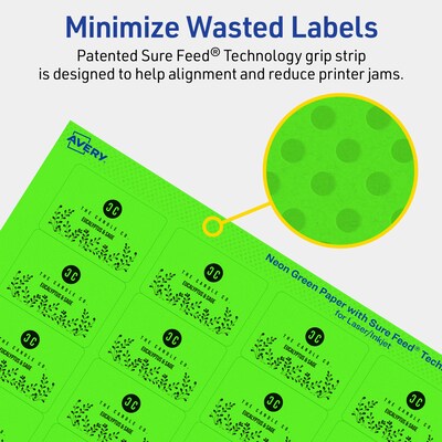 Avery Laser/Inkjet Multipurpose Rectangle Labels, 1.25" x 1.75", Neon Green, 320/Pack (94226)