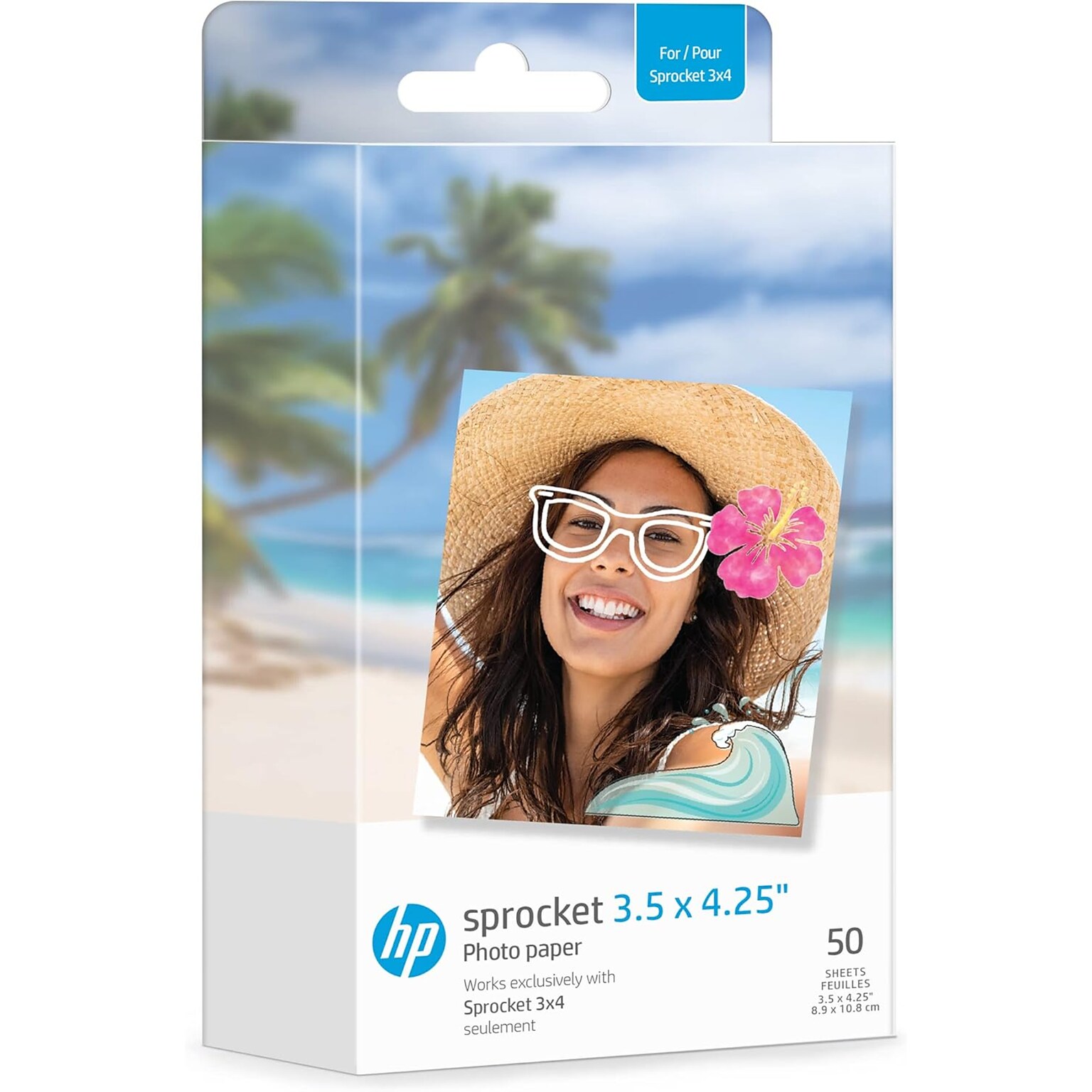 HP Sprocket 3.5 x 4.25 Zink Sticky-Backed Photo Paper, 50 Sheets/Pack (HPIZ3X450)