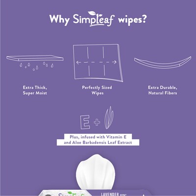 Simpleaf Lavender Scented Flushable Wipes, 30 Single Wipes/Box, 6 Boxes/Carton (S-006-180counts)