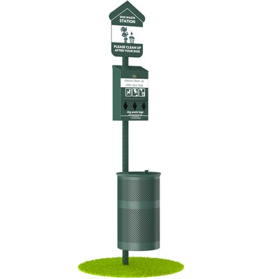Furloo Steel Outdoor Pet Waste Station Kit with Roll Bag Dispenser, 11.5 Gallon, Green (FLO1R-S-G-B)