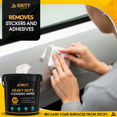 Gritt Commercial Heavy-Duty Multi-Surface Hand & Tool Cleaning Wipes, 10" x 12", 300 Count (GRI6-300)