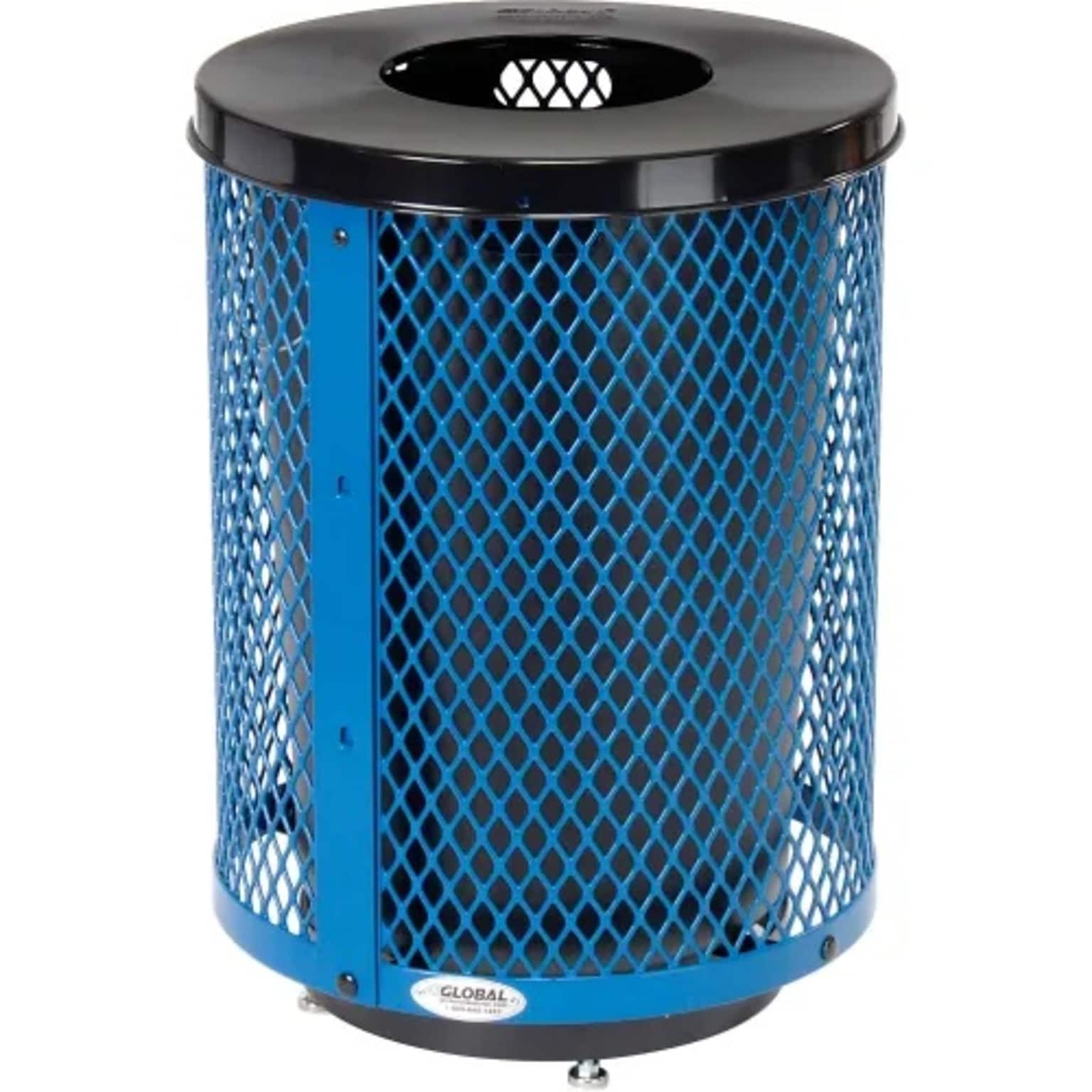 Global Industrial Outdoor Diamond Steel Trash Can w/ Flat Lid & Base, 36 Gallon, Blue (261924BLD)