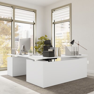 Bush Business Furniture Stratus 72"W Electric L-Shaped Adjustable Standing Desk with Drawers, White (SUT018WH)