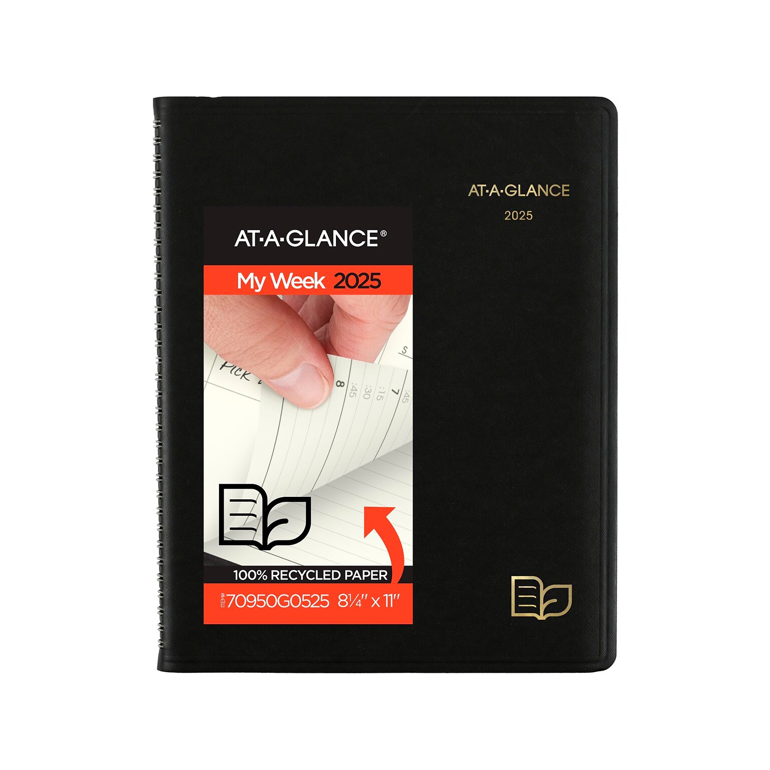 2025 AT-A-GLANCE Recycled 8.25 x 11 Weekly & Monthly Appointment Book Planner, Faux Leather Cover, Black (70-950G-05-25)
