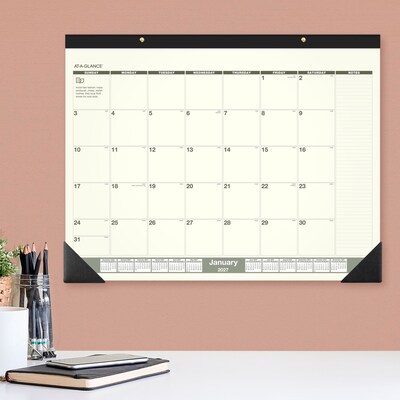 2027 AT-A-GLANCE Recycled 21.75" x 17" Monthly Desk Pad Calendar, Green/Black (SK32G-00-27)