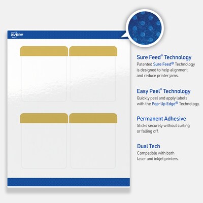 Avery Laser/Inkjet Rectangle Multipurpose Labels, 4" x 3-1/3", White, 40/Pack (S00-DJM)