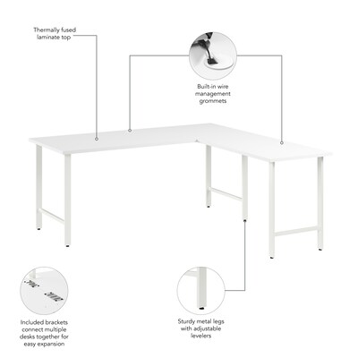 Bush Business Furniture Hustle 72"W L Shaped Computer Desk with Metal Legs, White (HUS001WH)