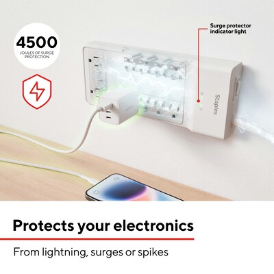 Staples TECH 8-Outlet Surge Protector, 6', 4500 Joules, White (ST62783)