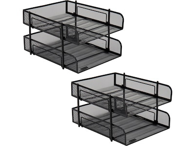 Mind Reader 2-Tier Stackable Paper Desk Tray, Metal Mesh, Black, 2/Set (2CSTACK2-BLK)
