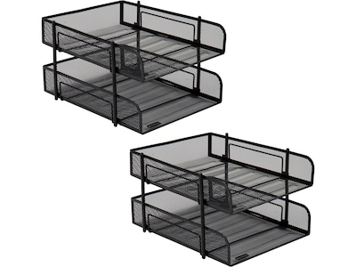 Mind Reader Network Collection Metal Mesh Front Loading Stackable 2-Tier Paper Tray, Letter Size, Bl