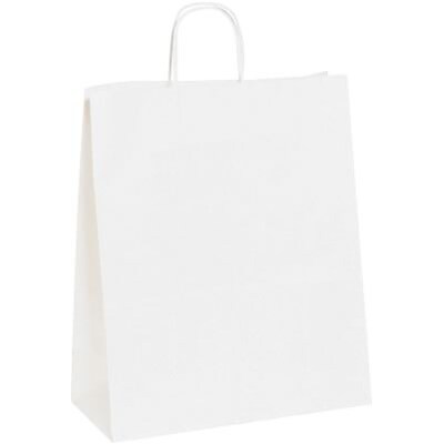 Paper Shopping Bags; White, 15-3/4Hx13Wx6D
