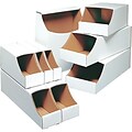 B O X Packaging Stackable Corrugated Parts Bin Box for 12 Deep Shelving; 4-1/2Hx4Wx12D, White, 50/CS