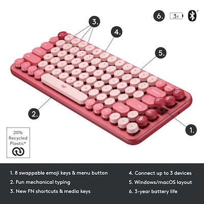 Logitech POP Keys Wireless Bluetooth Mechanical Keyboard, Heartbreaker (920-010709)