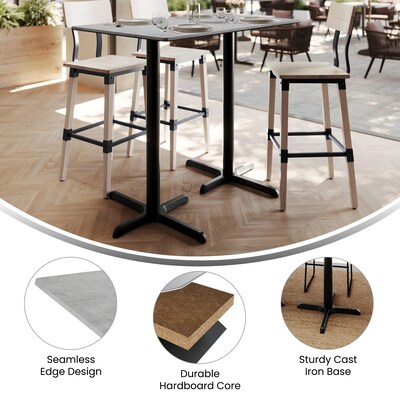 Flash Furniture Acadia Wooden Dining Table, 30"D x 48"W, Gray Faux Concrete/Black Base (ST3048CGT2230B)