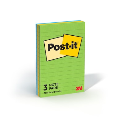 Post-it Notes, 4" x 6", Floral Fantasy Collection, Lined, 100 Sheet/Pad, 3 Pads/Pack (6603AU)