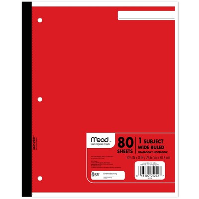 Mead Wireless Neatbook 1-Subject Notebooks, 8 x 10.5, Wide Ruled, 80 Sheets (05222)