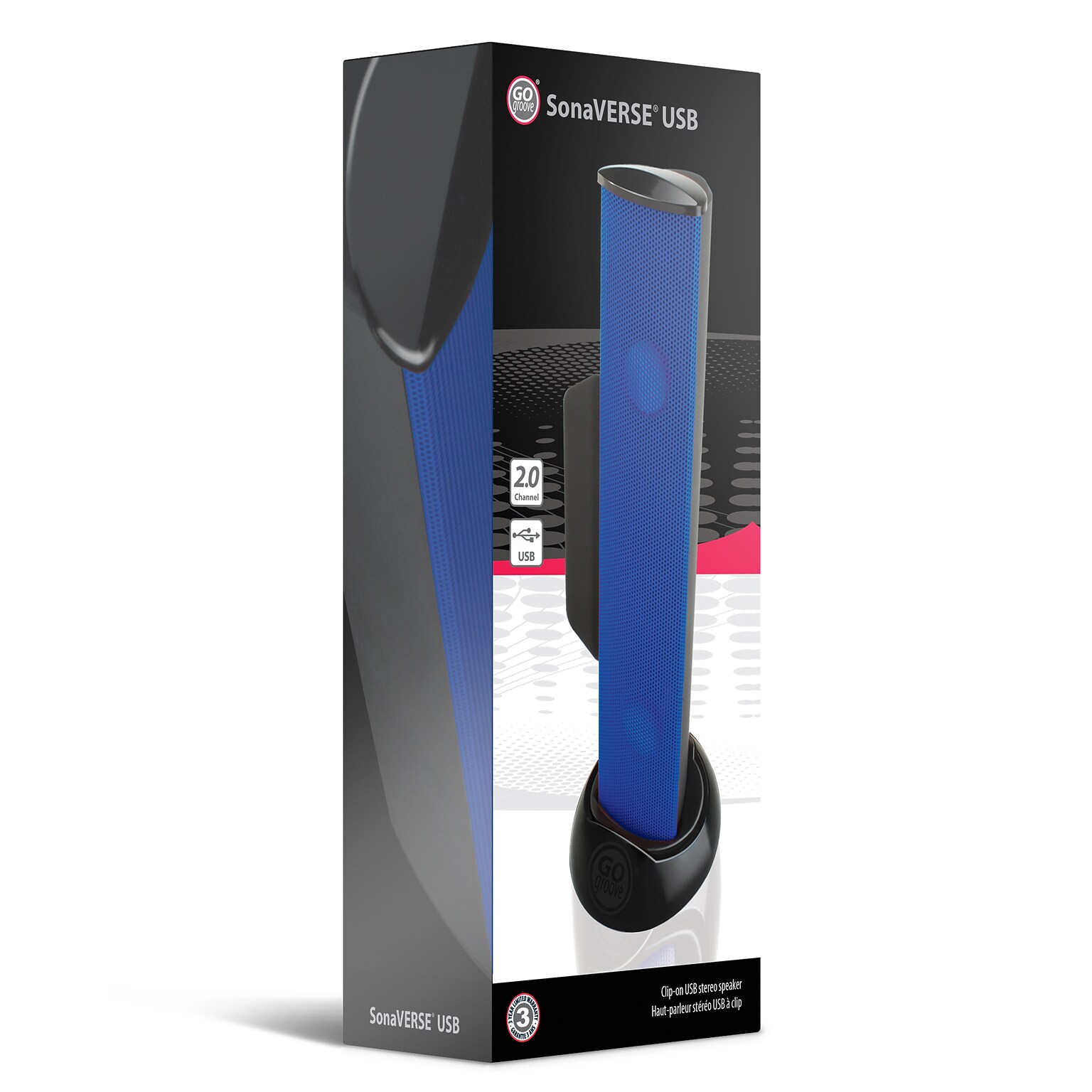 GOgroove SonaVERSE USB Laptop Computer Speaker with Clip-On Portable Soundbar, Blue (GGSVUSB100BLWS)