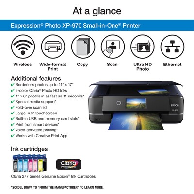 Epson Expression Photo XP-970 Wireless Color Inkjet Printer, All-In-One, Print, Scan, Copy (9472534)