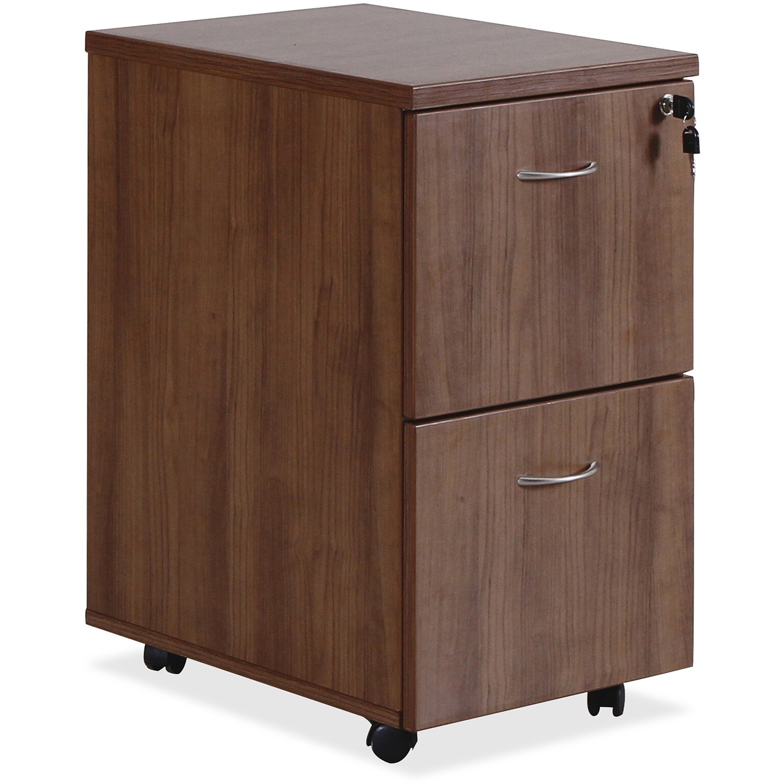 Lorell Essentials 2-Drawer Mobile Vertical File Cabinet, Letter/Legal Size, Lockable, 28.4H x 15.7W x 22D, Walnut (LLR69984)