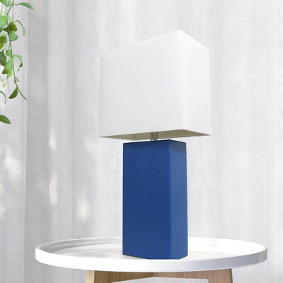 Lalia Home Lexington 21" Modern Bedside Table Lamp, White Rectangular Fabric Shade, Feit LED Bulb, Blue (LHT-3008-BL-LB)