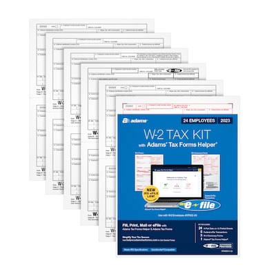 Adams 2023 W2 2 Tax Forms Kit with Adams Tax Forms Helper and 5 Free eFiles, 24/Pack (STAX6241-23)