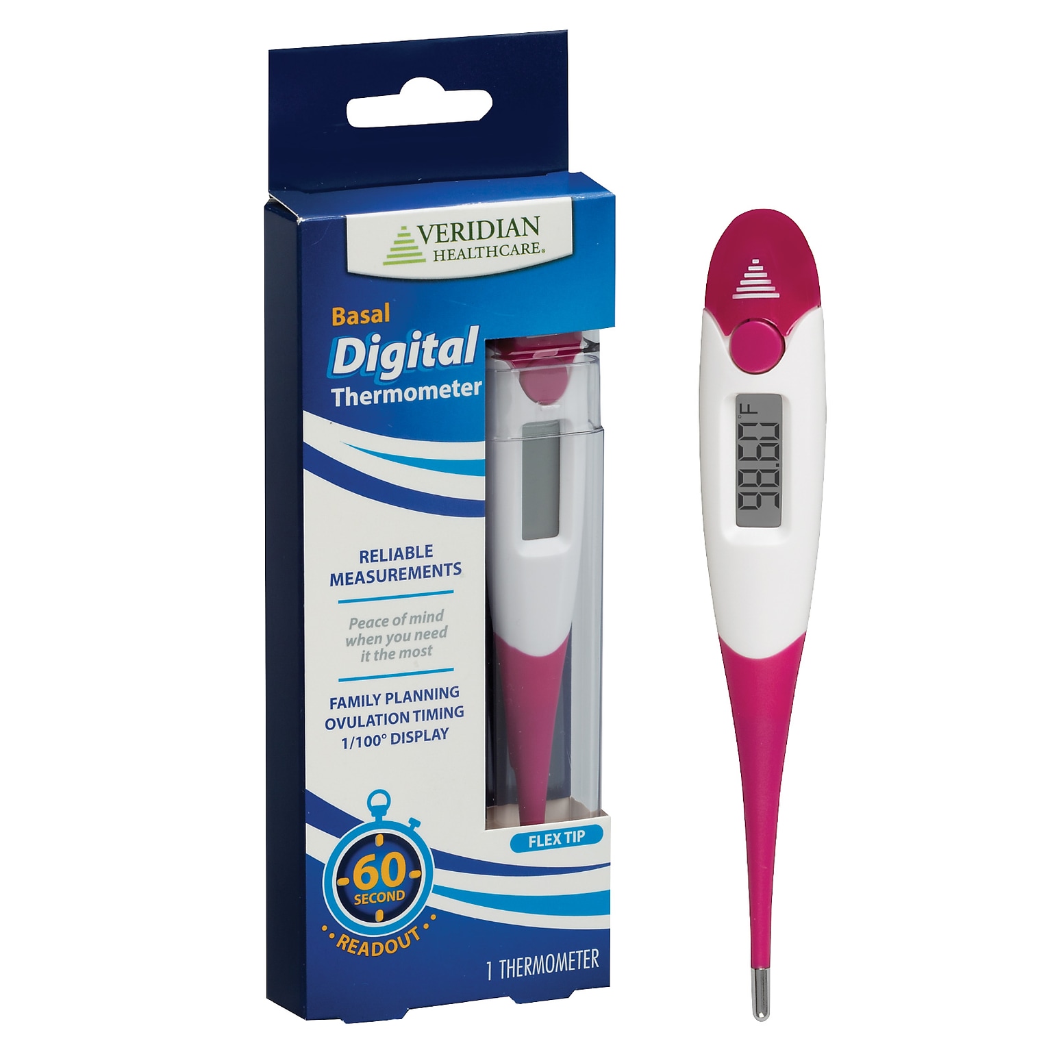 Veridian Healthcare Basal Digital Oral Thermometer, Pink (08-359BSL)
