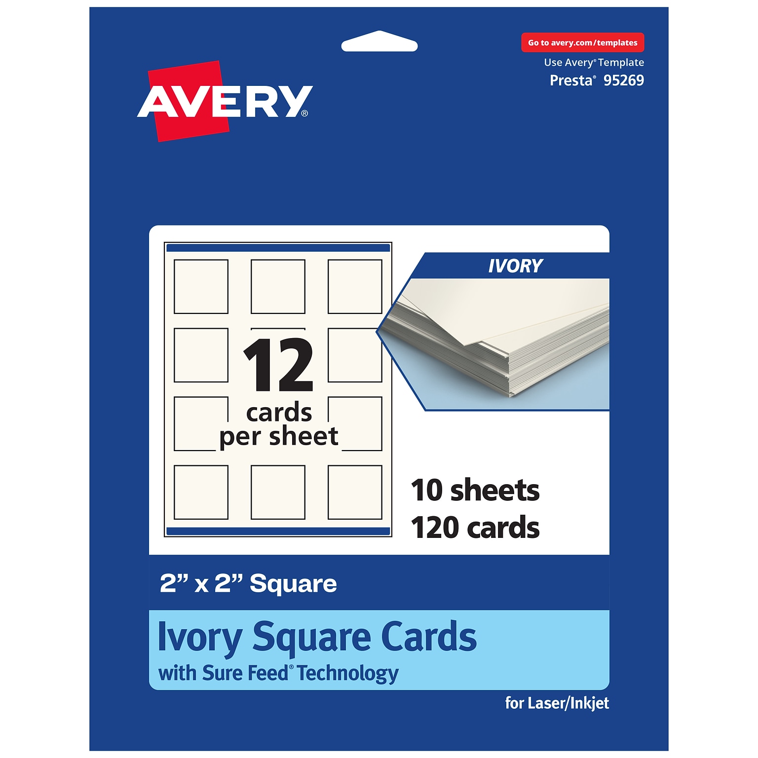 Avery Integrated Cards, 2 x 2, Matte Ivory, 120/Pack (95269)