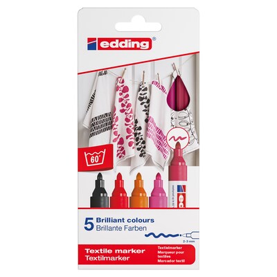 edding 4500 Series Water Based Textile Marker, Fine Bullet Tip, Warm Colors, 5/Pack (EDD445005999)