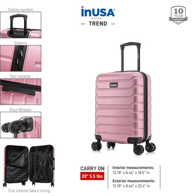 InUSA Trend 20" Hardside Carry-On Suitcase, 4-Wheeled Spinner, TSA Checkpoint Friendly, Rose Gold (IUTRE00S-ROS)