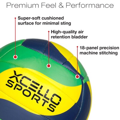 Xcello Sports Volleyballs with Pump, Green/Navy/Yellow and Blue/Yellow/White, 2/Pack (XS-VB-2-ASST-3