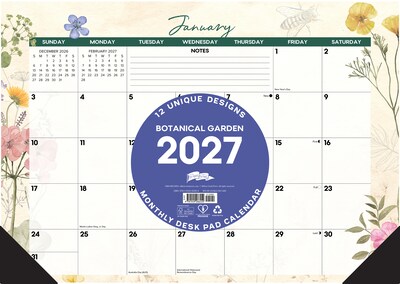 2027 Willow Creek Botanical Garden 17 x 12 Monthly Desk Pad Calendar, Assorted Colors (66454)