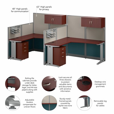 Bush Business Furniture Office in an Hour 63"H x 129"W 2 Person F-Shaped Cubicle Workstation, Hansen Cherry (OIAH008HC)