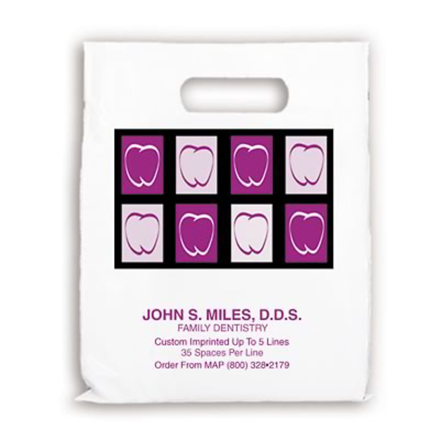 Medical Arts Press® Dental Personalized Small 2-Color Supply Bags; 7-1/2x9, Patch Work Teeth, 100 Bags, (68902)