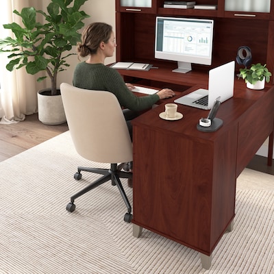 Bush Home Somerset 60" W L Shaped Computer Desk with Hutch, Hansen Cherry (SET002HC)