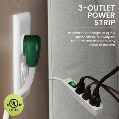 GoGreen Power Power Strip, 3 Outlet, White, 3/Pack (GG-13002MS)