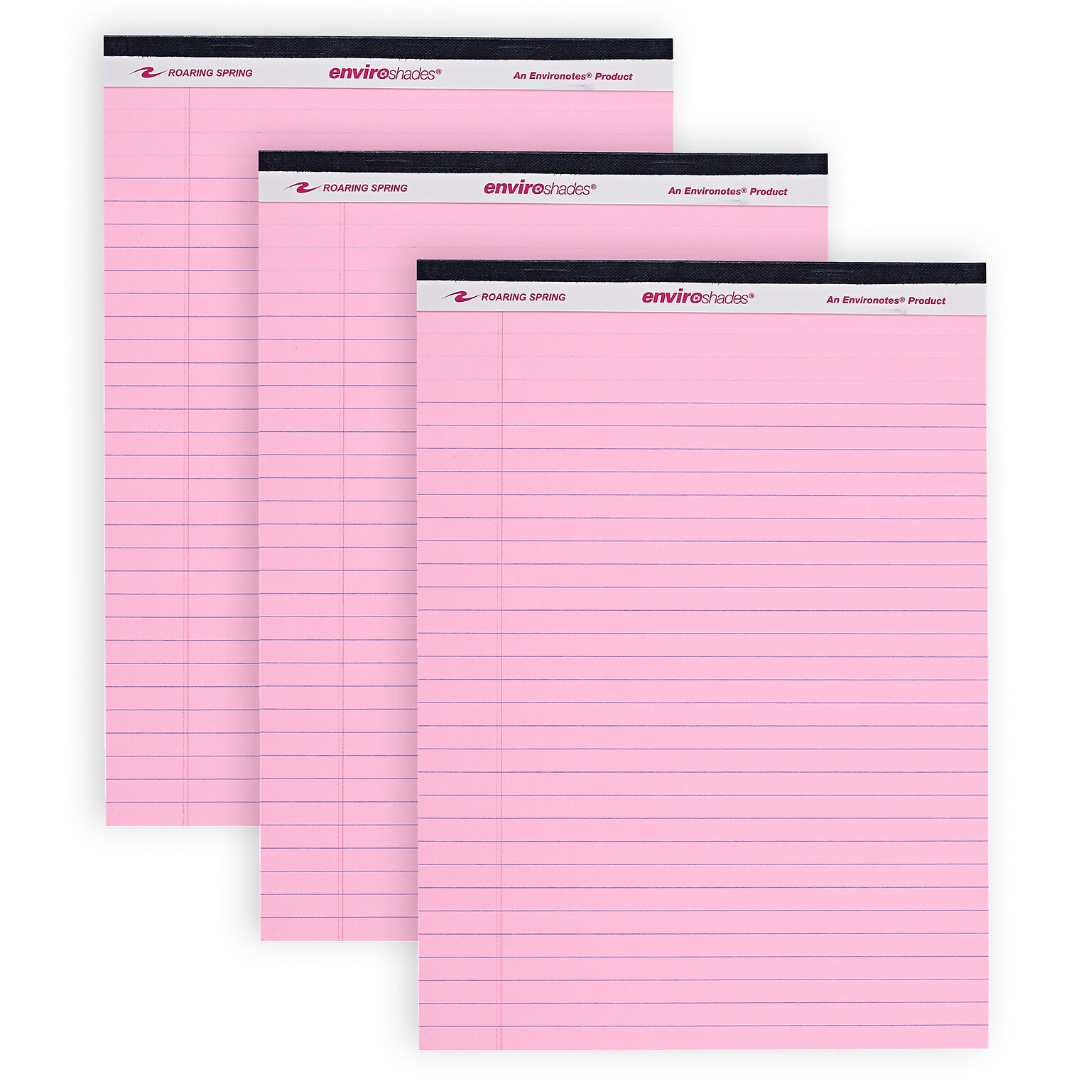 Roaring Spring Paper Products Enviroshades Notepad, 8.5 x 11.75, Wide Ruled, Pink, 50 Sheets/Pad, 3 Pads/Pack (74153)