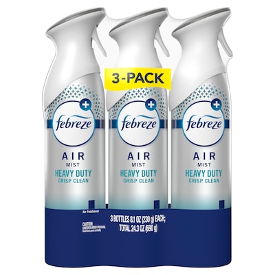 Febreze Air Mist Air Freshener Spray, Heavy Duty Crisp Clean Scent, 8.1 oz., 3/Pack (5617/46010)
