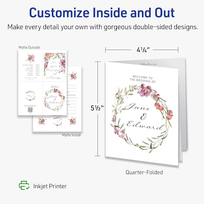 Avery Quarter-Fold Greeting Cards with Envelopes, 4.25" x 5.5", Matte White, Inkjet, 20/Pack (03266)