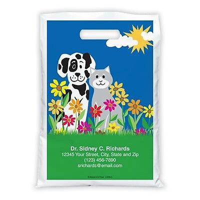 Medical Arts Press® Veterinary Personalized Full-Color Bags; 9x13, Cat and Dog Meadow