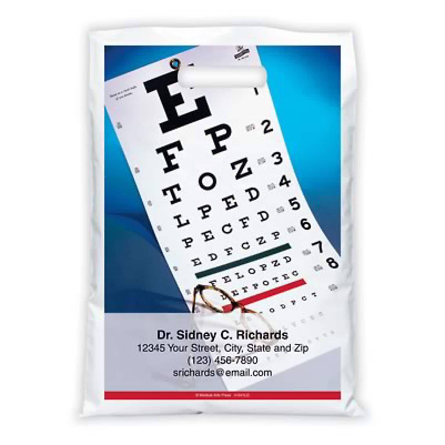 Medical Arts Press® Eye Care Personalized Full-Color Bags; 12X16, Glasses Eye Chart, 100 Bags, (41641)