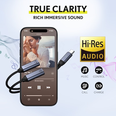 Delton 18EC Wired Earbuds & 2-in-1 USB-C Splitter Adapter Bundle, Black (DWH18ECBKKT1)