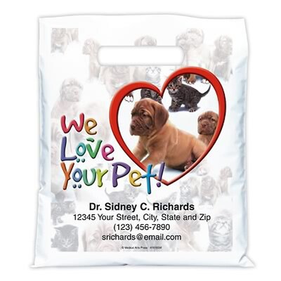 Medical Arts Press® Veterinary Personalized Full-Color Bags; 7-1/2x9, Heart Dogs Cats, 100 Bags, (41618)