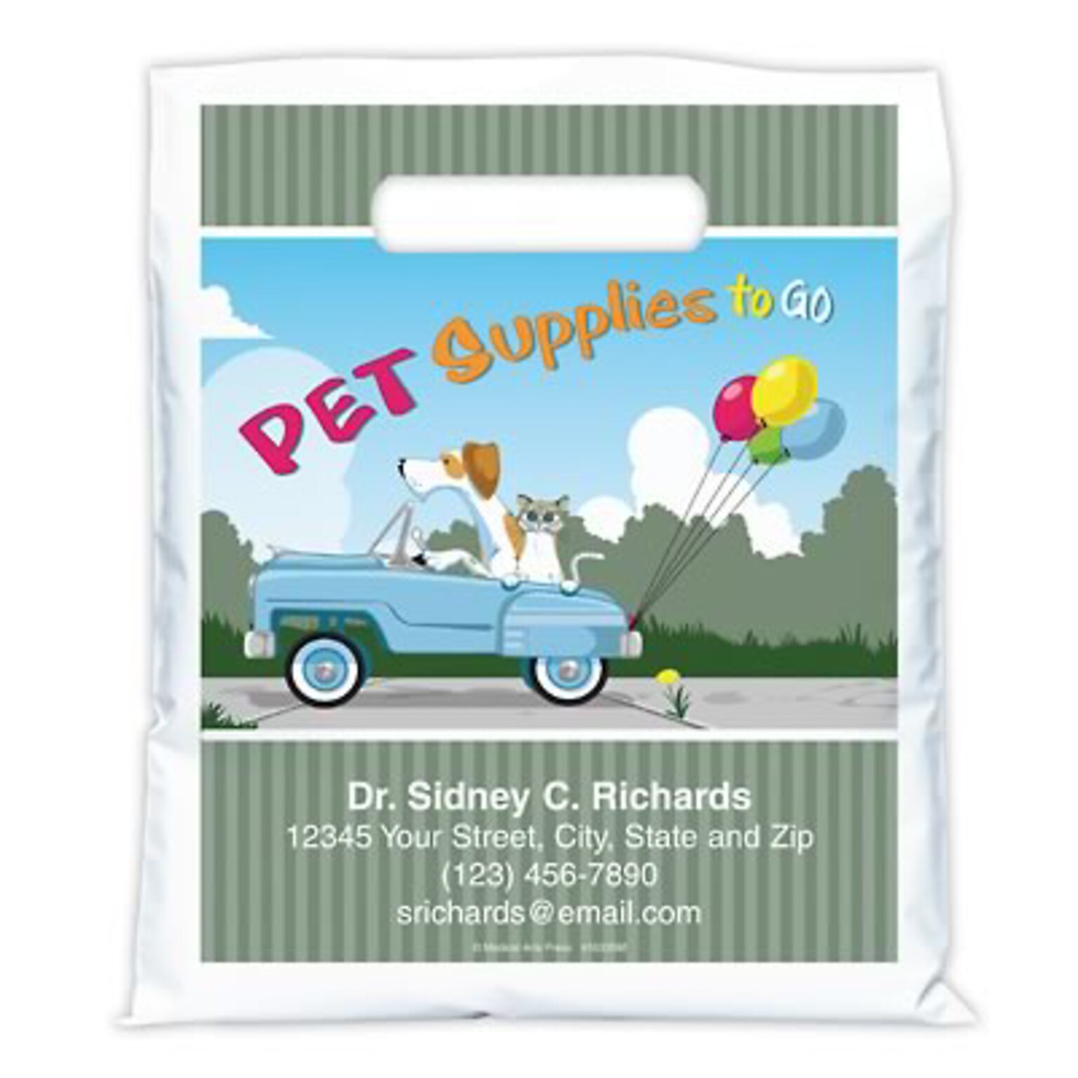 Medical Arts Press® Veterinary Personalized Full-Color Bags; 7-1/2x9, Dog Cat Car, 100 Bags, (41633)
