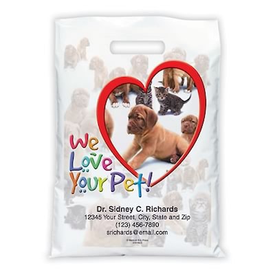 Medical Arts Press® Veterinary Personalized Full-Color Bags; 12X16, Heart/Dogs/Cats, 100 Bags, (416